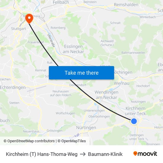 Kirchheim (T) Hans-Thoma-Weg to Baumann-Klinik map