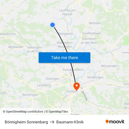 Bönnigheim Sonnenberg to Baumann-Klinik map