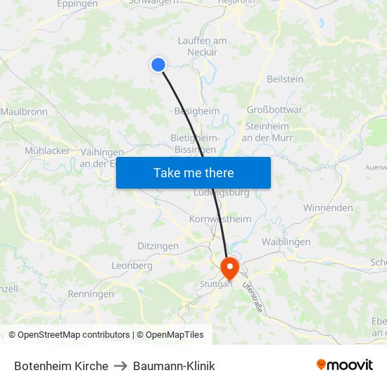 Botenheim Kirche to Baumann-Klinik map