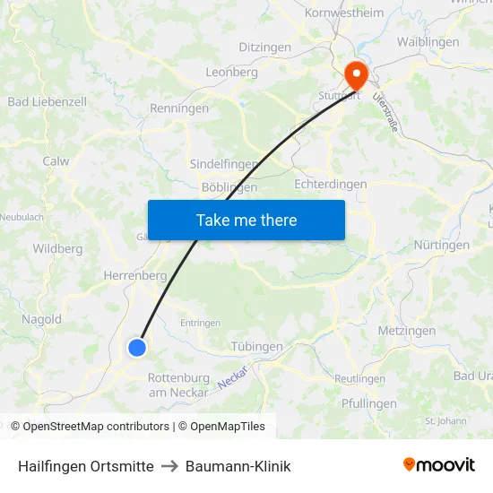 Hailfingen Ortsmitte to Baumann-Klinik map