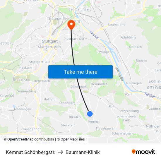 Kemnat Schönbergstr. to Baumann-Klinik map