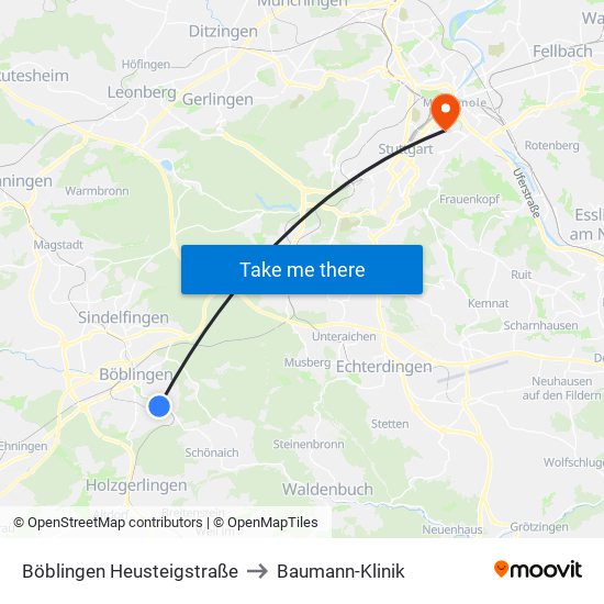 Böblingen Heusteigstraße to Baumann-Klinik map