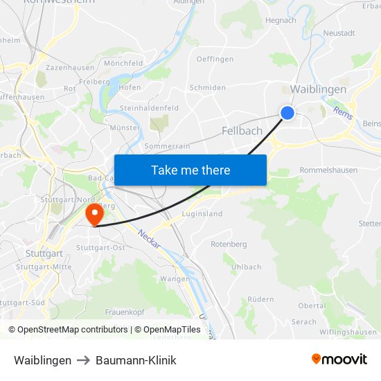 Waiblingen to Baumann-Klinik map