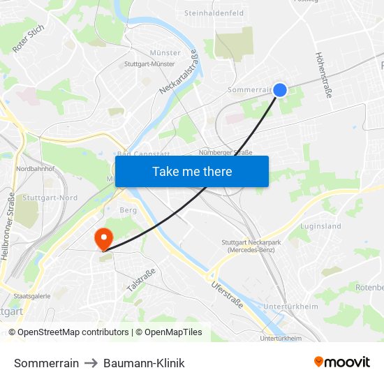 Sommerrain to Baumann-Klinik map