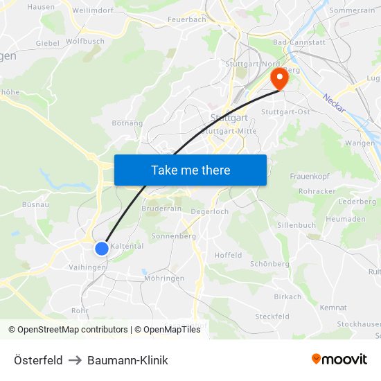 Österfeld to Baumann-Klinik map