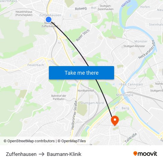 Zuffenhausen to Baumann-Klinik map