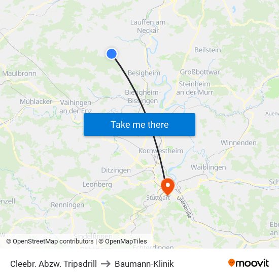 Cleebr. Abzw. Tripsdrill to Baumann-Klinik map