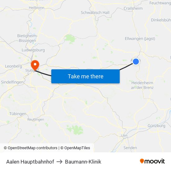 Aalen Hauptbahnhof to Baumann-Klinik map