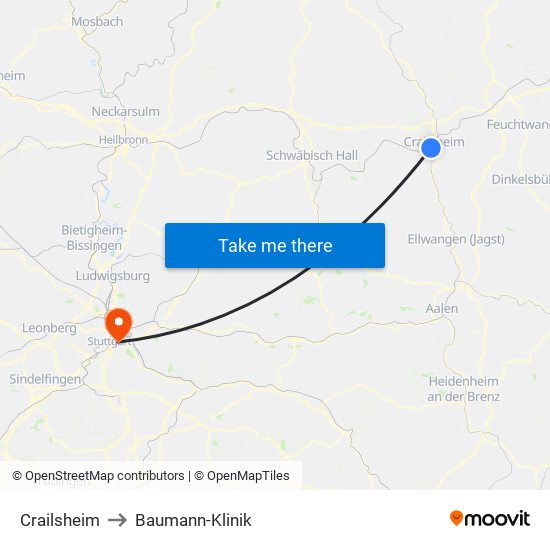 Crailsheim to Baumann-Klinik map