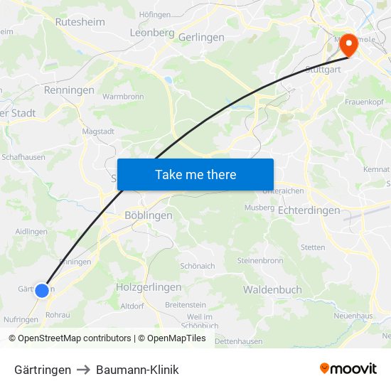 Gärtringen to Baumann-Klinik map