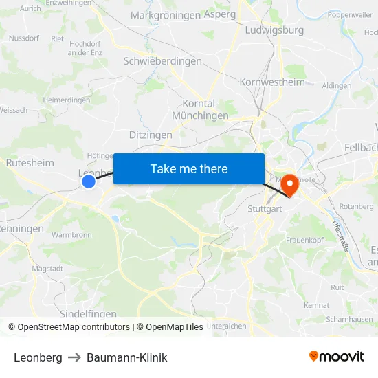 Leonberg to Baumann-Klinik map