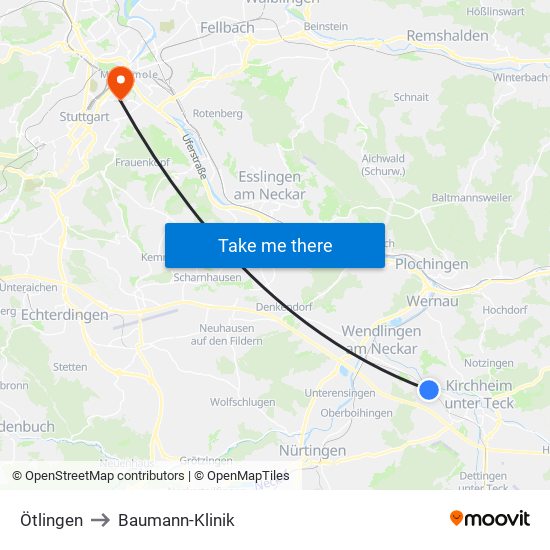 Ötlingen to Baumann-Klinik map