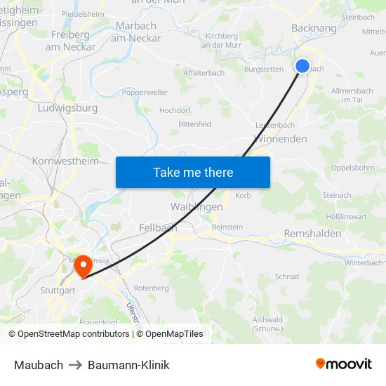 Maubach to Baumann-Klinik map