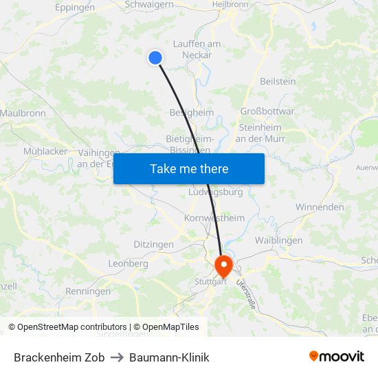 Brackenheim Zob to Baumann-Klinik map