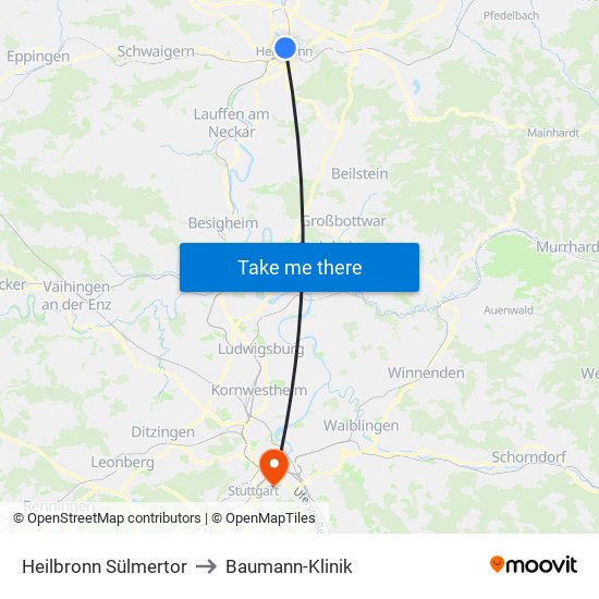 Heilbronn Sülmertor to Baumann-Klinik map