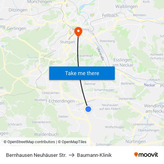 Bernhausen Neuhäuser Str. to Baumann-Klinik map