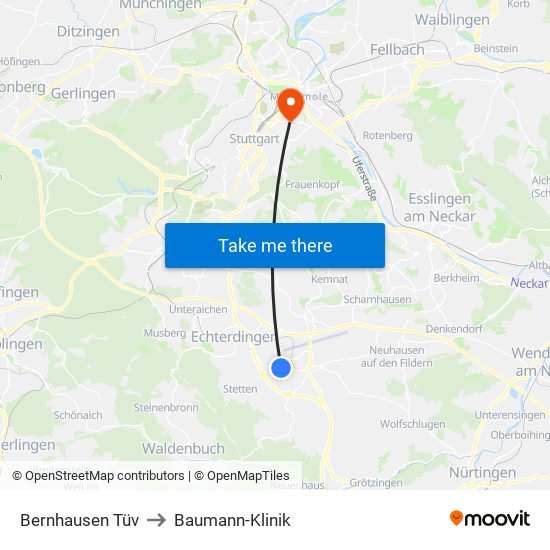 Bernhausen Tüv to Baumann-Klinik map