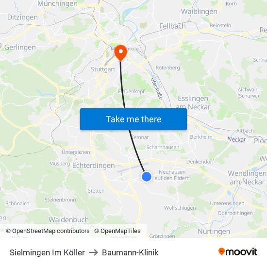 Sielmingen Im Köller to Baumann-Klinik map