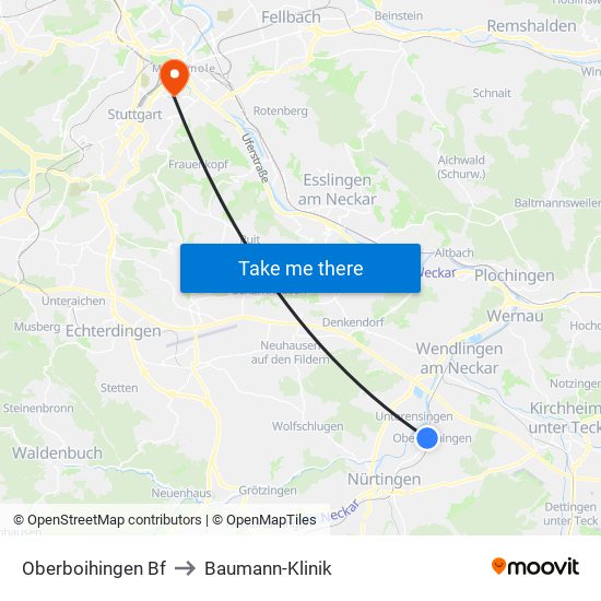 Oberboihingen Bf to Baumann-Klinik map