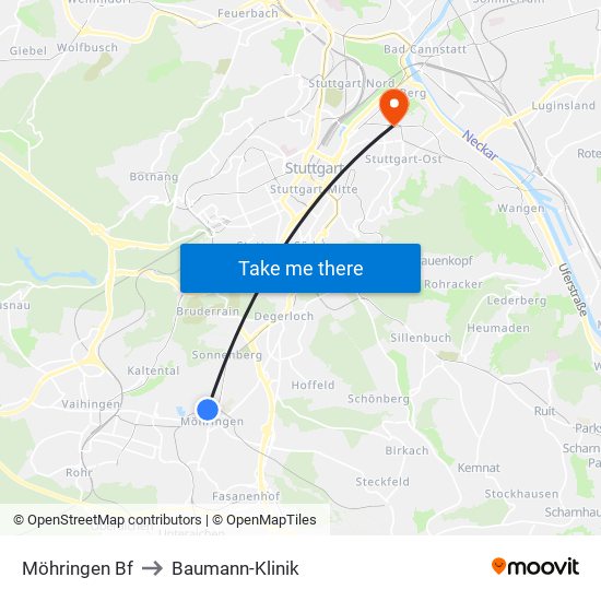 Möhringen Bf to Baumann-Klinik map