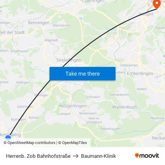 Herrenb. Zob Bahnhofstraße to Baumann-Klinik map
