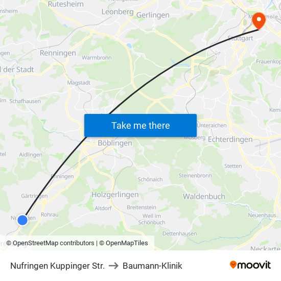 Nufringen Kuppinger Str. to Baumann-Klinik map