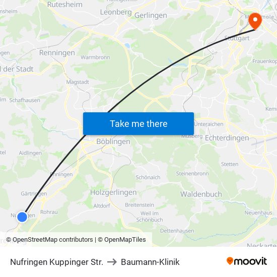 Nufringen Kuppinger Str. to Baumann-Klinik map