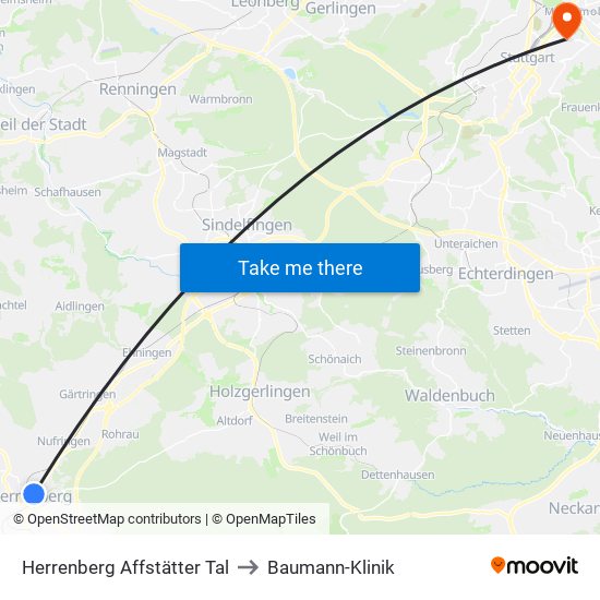 Herrenberg Affstätter Tal to Baumann-Klinik map