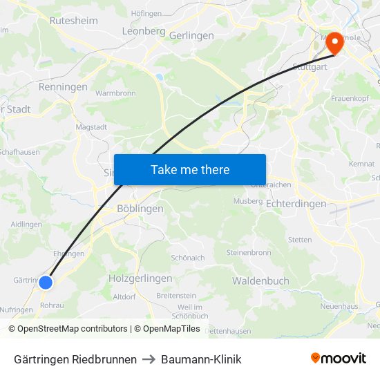 Gärtringen Riedbrunnen to Baumann-Klinik map