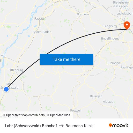 Lahr (Schwarzwald) Bahnhof to Baumann-Klinik map