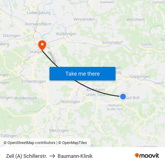 Zell (A) Schillerstr. to Baumann-Klinik map