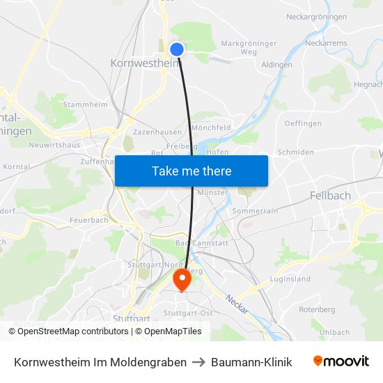 Kornwestheim Im Moldengraben to Baumann-Klinik map