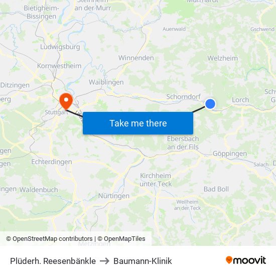 Plüderh. Reesenbänkle to Baumann-Klinik map