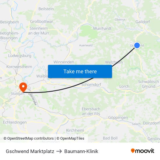 Gschwend Marktplatz to Baumann-Klinik map