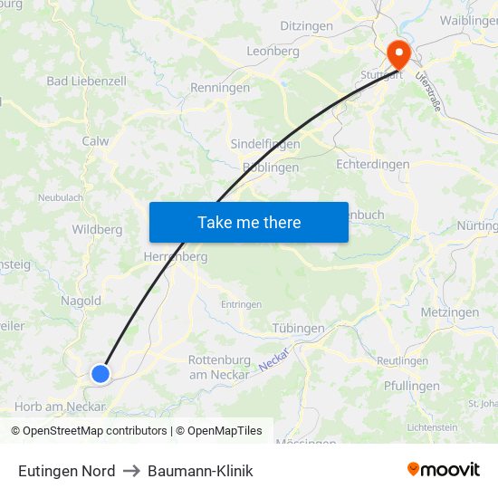 Eutingen Nord to Baumann-Klinik map