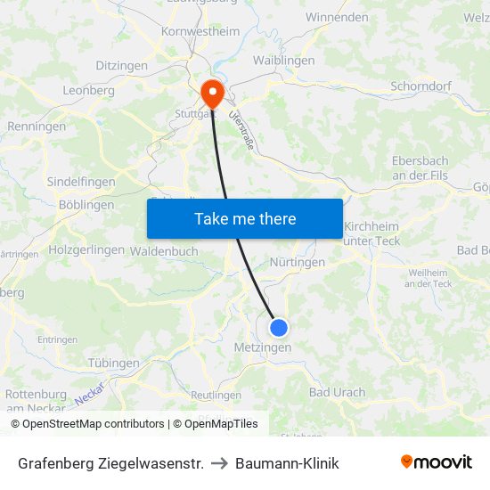 Grafenberg Ziegelwasenstr. to Baumann-Klinik map