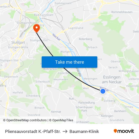 Pliensauvorstadt K.-Pfaff-Str. to Baumann-Klinik map