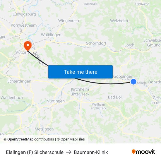 Eislingen (F) Silcherschule to Baumann-Klinik map