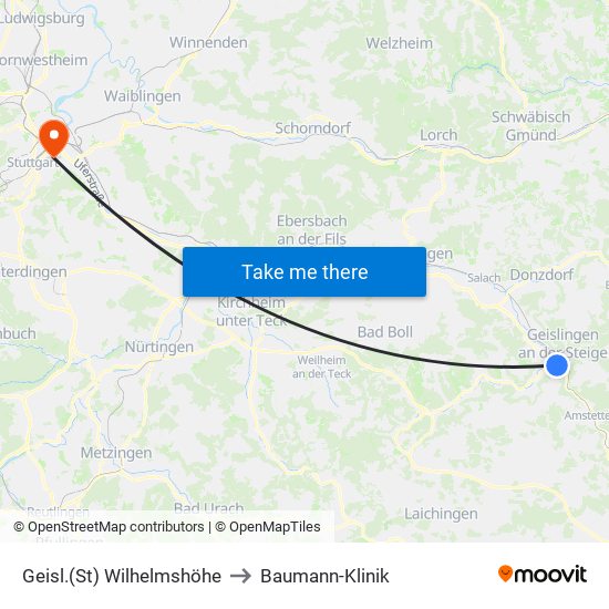 Geisl.(St) Wilhelmshöhe to Baumann-Klinik map