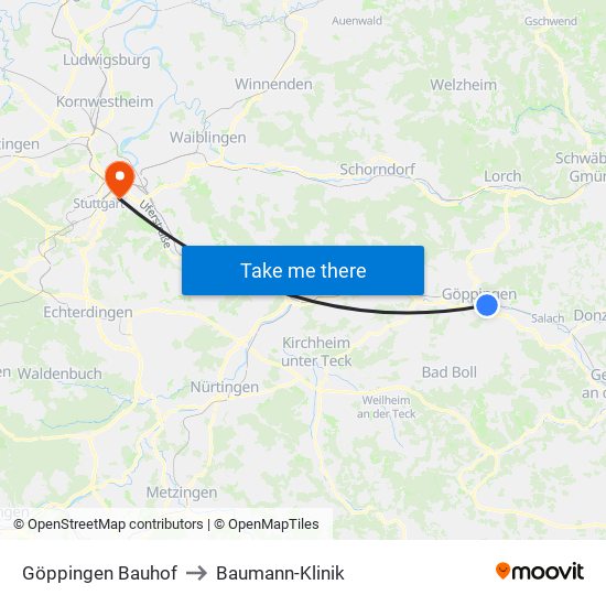 Göppingen Bauhof to Baumann-Klinik map