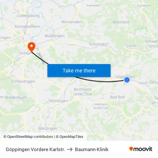 Göppingen Vordere Karlstr. to Baumann-Klinik map