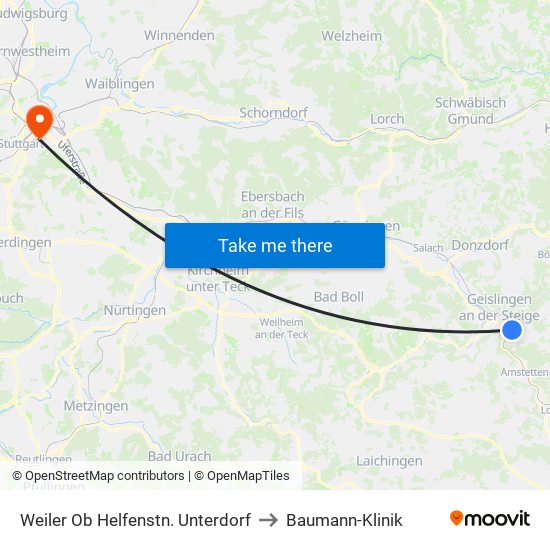 Weiler Ob Helfenstn. Unterdorf to Baumann-Klinik map