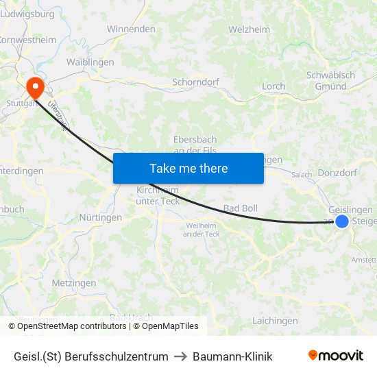 Geisl.(St) Berufsschulzentrum to Baumann-Klinik map