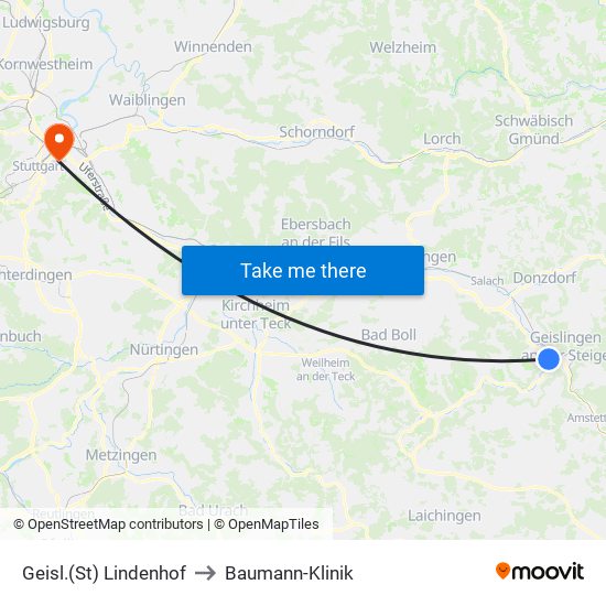 Geisl.(St) Lindenhof to Baumann-Klinik map