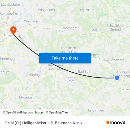 Geisl.(St) Heiligenäcker to Baumann-Klinik map