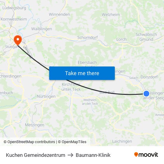 Kuchen Gemeindezentrum to Baumann-Klinik map