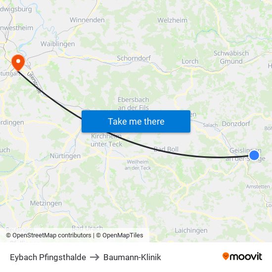 Eybach Pfingsthalde to Baumann-Klinik map
