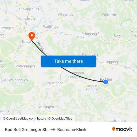 Bad Boll Gruibinger Str. to Baumann-Klinik map