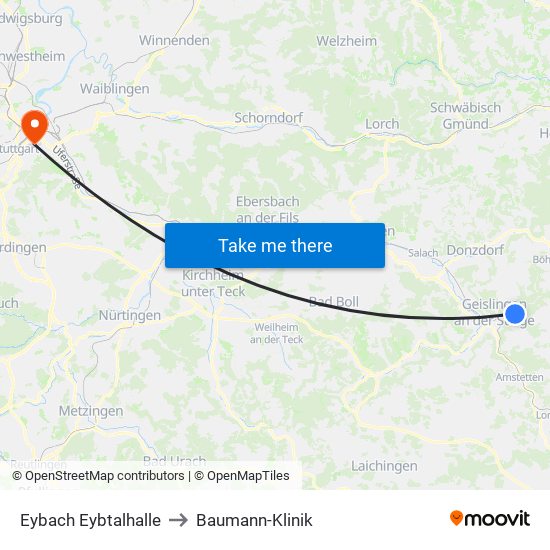 Eybach Eybtalhalle to Baumann-Klinik map
