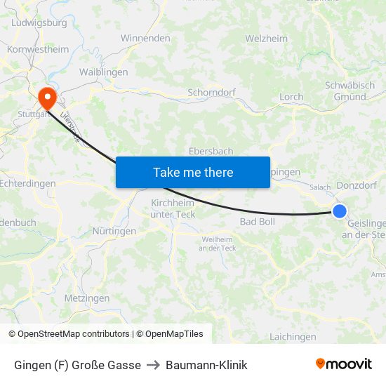 Gingen (F) Große Gasse to Baumann-Klinik map